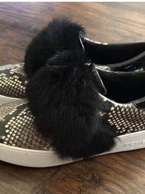 Michael Kors Snakeskin Slip-On Sneakers with Black Fur